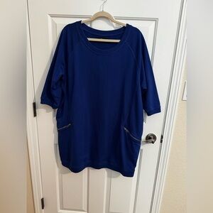 Ellos Plus French Terry Zip Pocket Tunic Dress Size L 18/20 Cobalt Blue